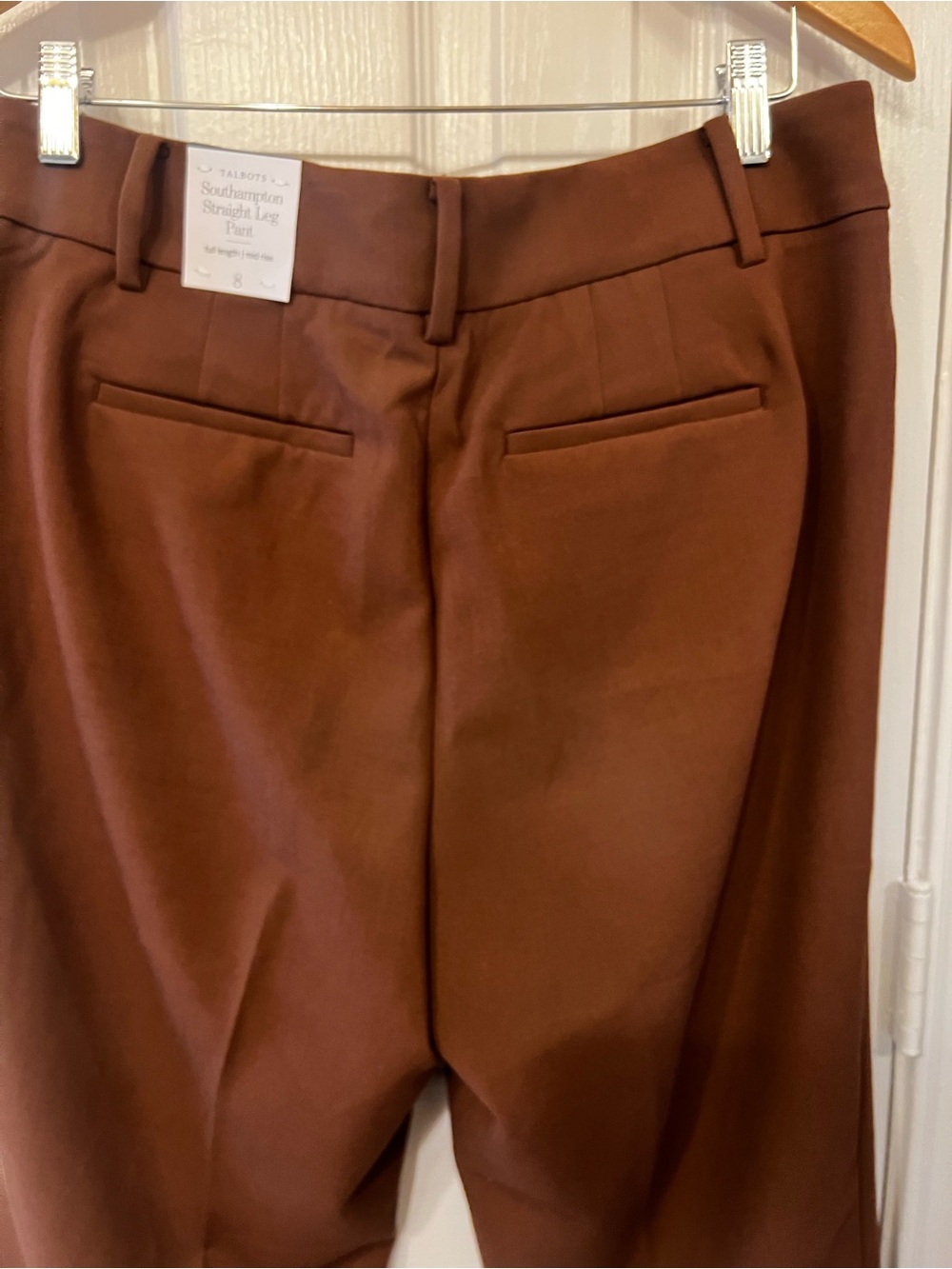 NWT Talbots Southampton Chocolate Brown Straight Leg Mid Rise Trousers, Size 8 - Picture 6 of 10